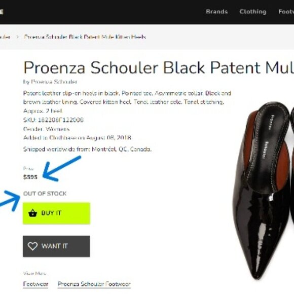 🛑SOLD🛑 PROENZA SCHOULER Black Patent Leather Mules Kitten Heel - Picture 4 of 16